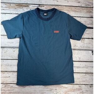 Belief NYC New York City Mens Perforated T-Shirt Crewneck Large‎ Teal Blue Skate